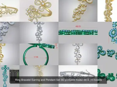 Ring Bracelet Earring and Pendant Set 3D printable model 0014 3D Model Pack