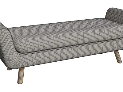 Beige Fabric Light Wooden Bench Low-poly 3D model