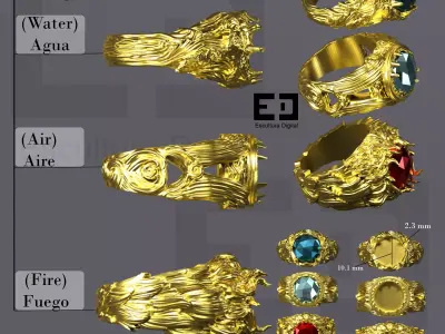  Elemental rings - Anillos Elementales 3D print model