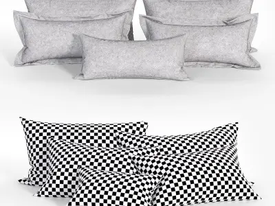 White Bed Pillows 02  3 sets  14 different Pillows 3D model 3D model