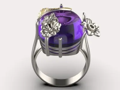 fashion oval ring flower jewelry gold 3D print model