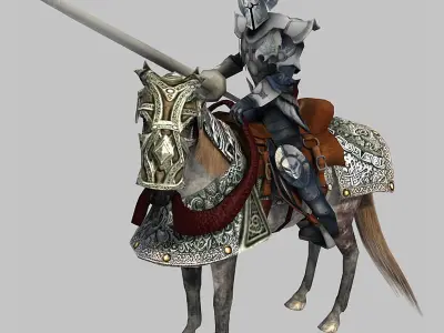 Horse knight on Low-poly 3D model