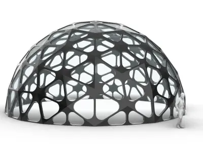 Geodesic Dome with Dynamic Perforations and glass panels 3D model