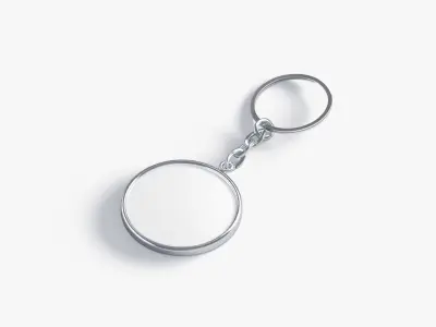 White Round Keychain - key tag holder Low-poly 3D model