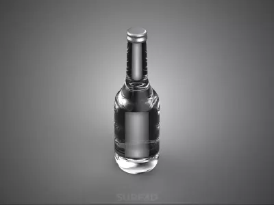 GLASS EMPTY BEVERAGE SODA SOFT DRINK BOTTLE SILVER METALLIC CAP 3D model