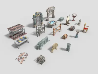 20 low poly dungeon props pack Low-poly 3D model