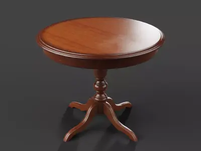 Round wooden coffee table in vintage style Low-poly 3D model