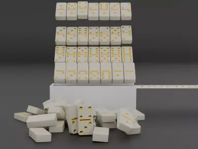 White and Gold DOMINO SET Low-poly 3D model