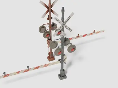 Railroad Crossing Gate with pbr textures Low-poly 3D model
