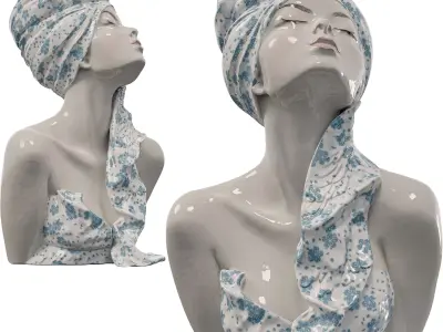 Porcelain Ceramic Floral Bust Sculpture Low-poly 3D model