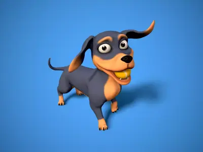 cartoon dachshund Low-poly 3D model