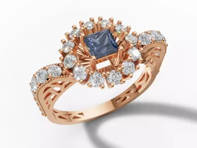 Princess Starburst Cluster Gem Ring stl 3dm  3D print model