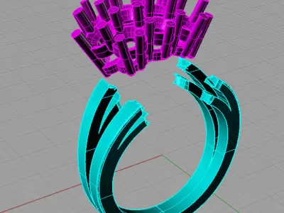 3d Golden Luxury Women Ring With Round Diamond 3D print model 3D print model