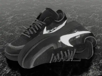 NIKE AIR FORCE 1 LOW OFF WHITE BLACK VOLT 3D SHOES Low-poly 3D model