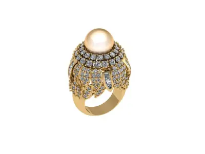Diamond Pearl Lapis Gold Ring 3D print model