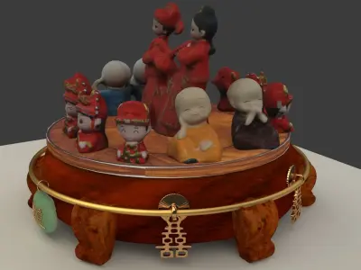 Chinese wedding dolls and monk kids  3D model