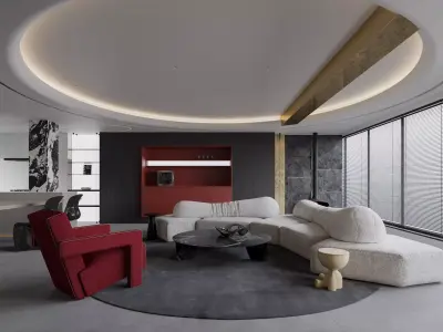 Modern living room dining room interior scenes  3D model 24