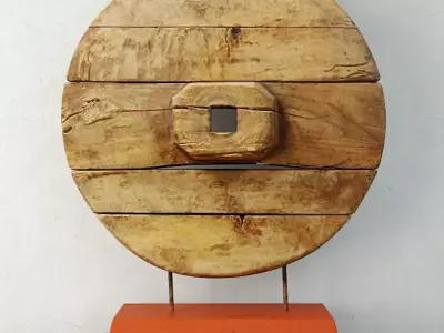 Chinese Wooden Cart Wheel on Stand 3D model