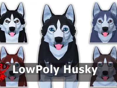 LowPoly Dog - Husky Low-poly 3D model