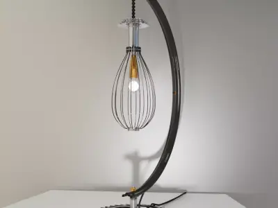 Collection of upcycled bicycle wheel lamps 3D model