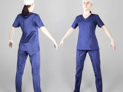 Young woman in a blue surgical suit ready for rigging 217 Low-poly 3D model