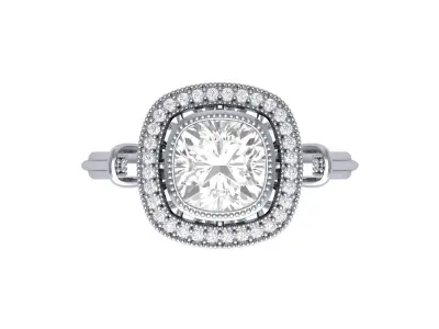  Cushion Solitaire Art deco Ring 3D print model