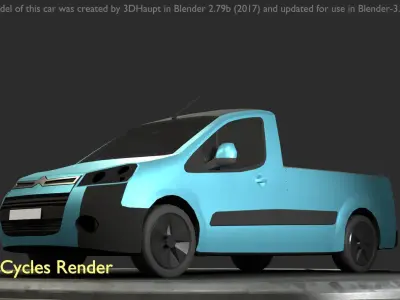 City Car 65 Utility Vehicles Van Pickup 1500 Type-D Blue Low-poly 3D model