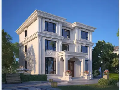 European style facade Free low-poly 3D model