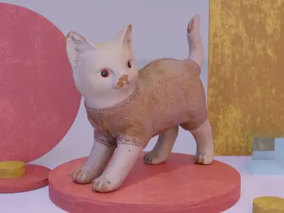 Cat statuette 01 Low-poly 3D model