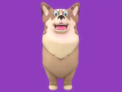 Animated Stylized Spotted Brown Welsh Corgy  Low-poly 3D model