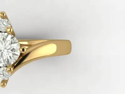 Elegant 18K Gold Ring with Center and Side Stones  Free 3D print model