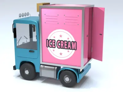 Stylized Cartoon Truck  Ice Cream Delivery Low-poly 3D model