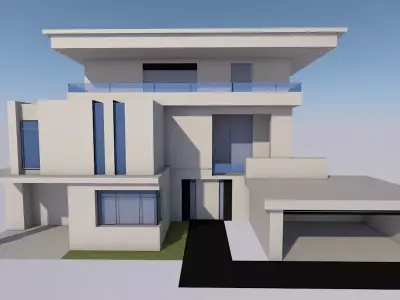 Modern family house Low-poly 3D model
