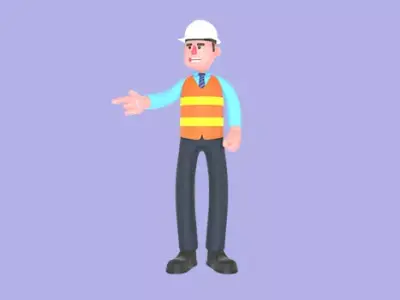 Stylized 3D Male Architect Character - Cartoon Pointing Pose 3D model