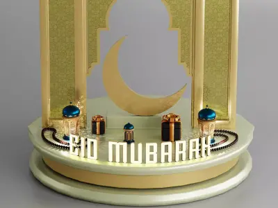 Eid Mubarak 3D Scene Crescent Moon Lanterns Blender 3D model