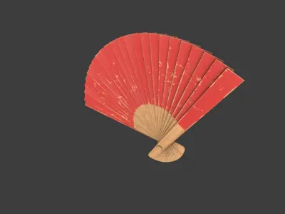Red Wooden Handheld Fan Low-poly 3D model