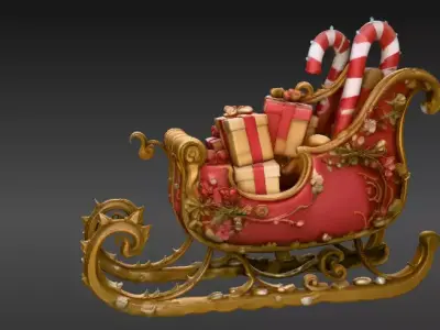 Christmas Candy Gift Sleigh Holiday Candy Sleigh 3D Model  Low-poly 3D model