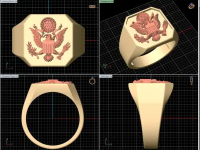 American Eagle Head Cushion Man Ring Silver Gold  Print 3D print model