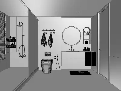 Luxury family bathroom shower room 3D model