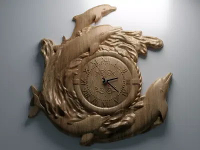 Dolphins Clock - 3D STL file for CNC 3D model