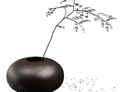 Decorative set Audo Pavot vases acacia branch and driad flowers 3D Model Collection