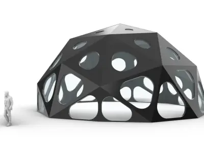 Geodesic Dome with Dynamic Perforations and glass panels  3D model