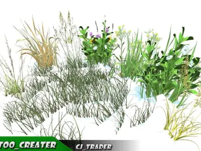 Realistic Grass Animated LOD Low-Poly 3D Model Low-poly 3D model