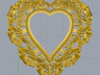 Heart ornate gold brooch with rubies and diamonds 3D print model