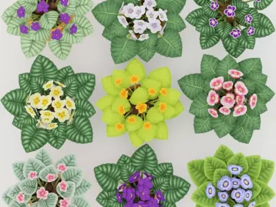 Low poly handpainted violets Low-poly 3D model