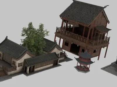 Chinese ancient architecture - collection Low-poly 3D model