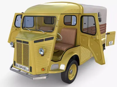 Generic 40s Van Pick Up with interior v1 3D model