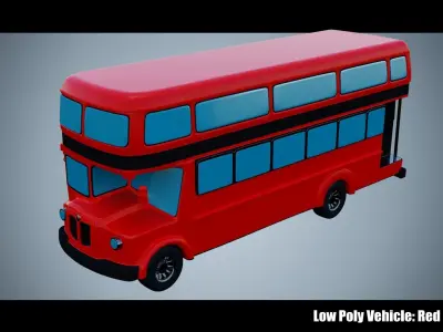 Low Poly Vehicle - Red Bus Low-poly 3D model