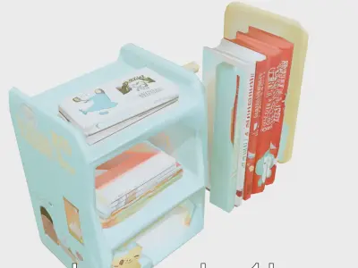 Cartoon Bookshelf Storage with Playful Design Low-poly 3D model