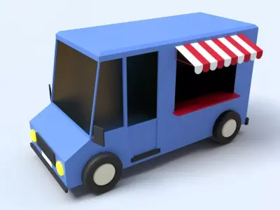 Cartoon Food Truck - Animated Low-poly 3D model